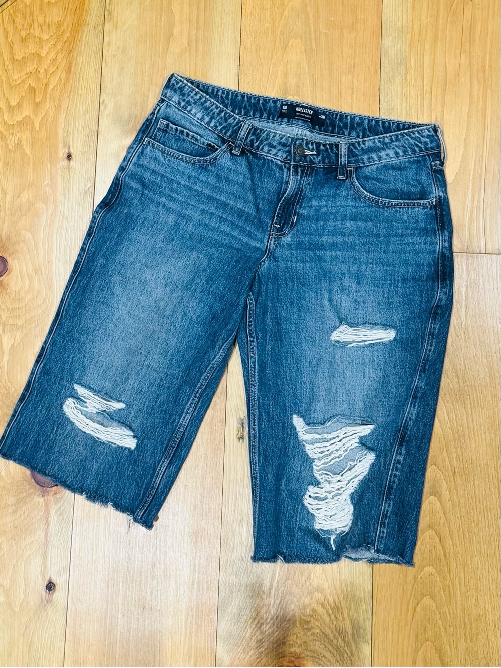 Hollister Distressed Dark Blue Denim Bermuda Shorts